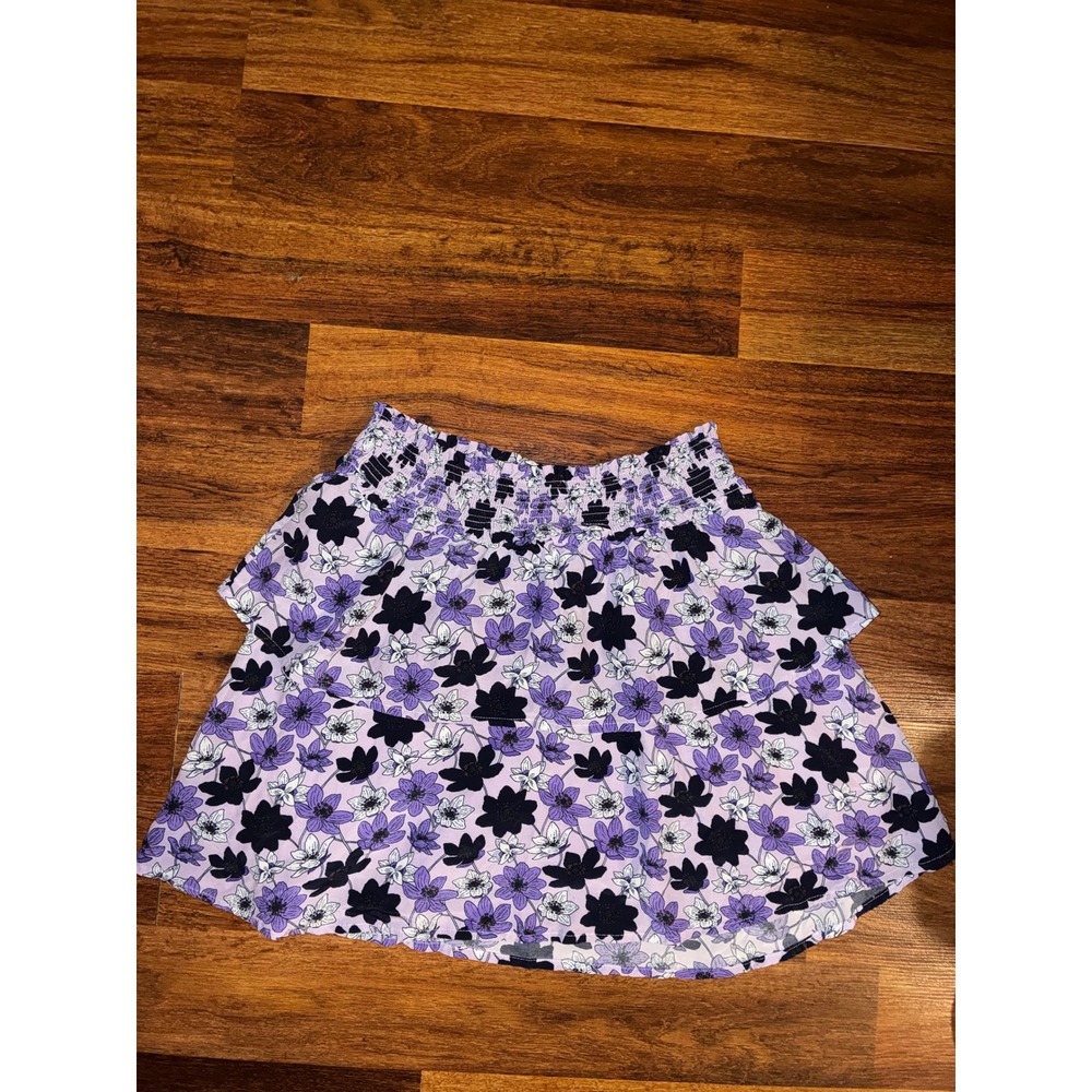 Vineyard Vines Womens XL Purple Floral Smocked Tiered Ruffle Mini Skirt